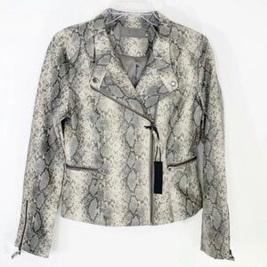 Blank NYC Faux Leather Snakeskin Print Moto Jacket Asymmetrical Zip NWT Size XS